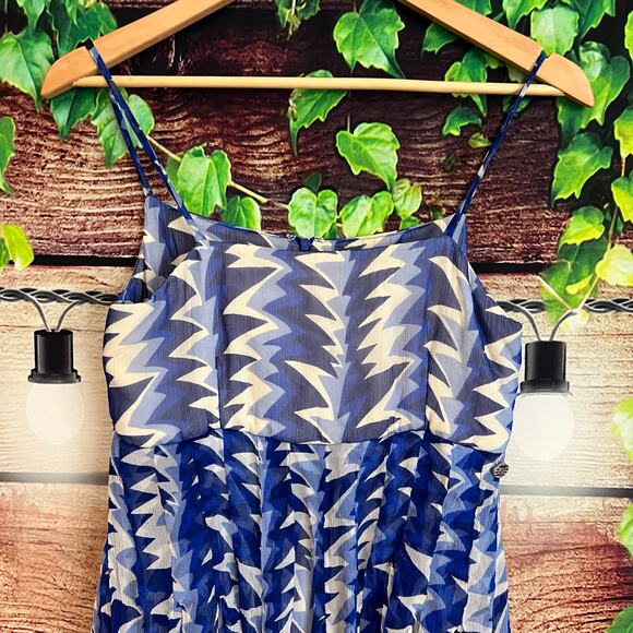 Chanel 100% Silk Chiffon Midi Dress EU 36 US 4 Small Sleeveless Blue White - Picture 9 of 13